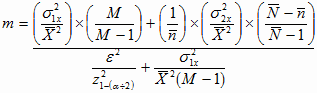 This equation is a sample size calculation for a simple 2-stage cluster sampling.