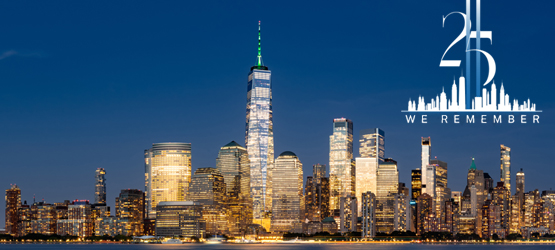 New York City Skyline with 25th Anniversary We Remember graphic
