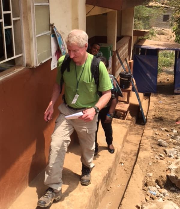 Jeff leaving an assessment at a PHU in Sierra Leone.