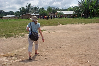 CDC’s disease detective Kim and her team were dropped off in a football field near Geleyansiesu, Liberia, by a US military helicopter. The remote village had a number of Ebola-related deaths, and it was essential for CDC to be on the ground quickly to try to stop the spread of the virus. 