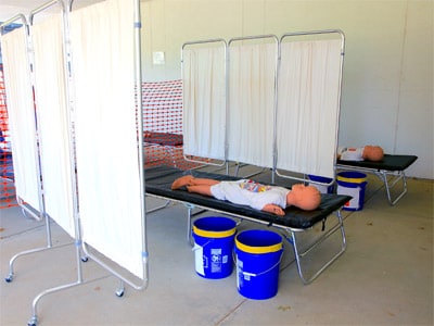 The inside of a mock Ebola treatment unit at CDC’s training course for healthcare workers in Anniston, Alabama.