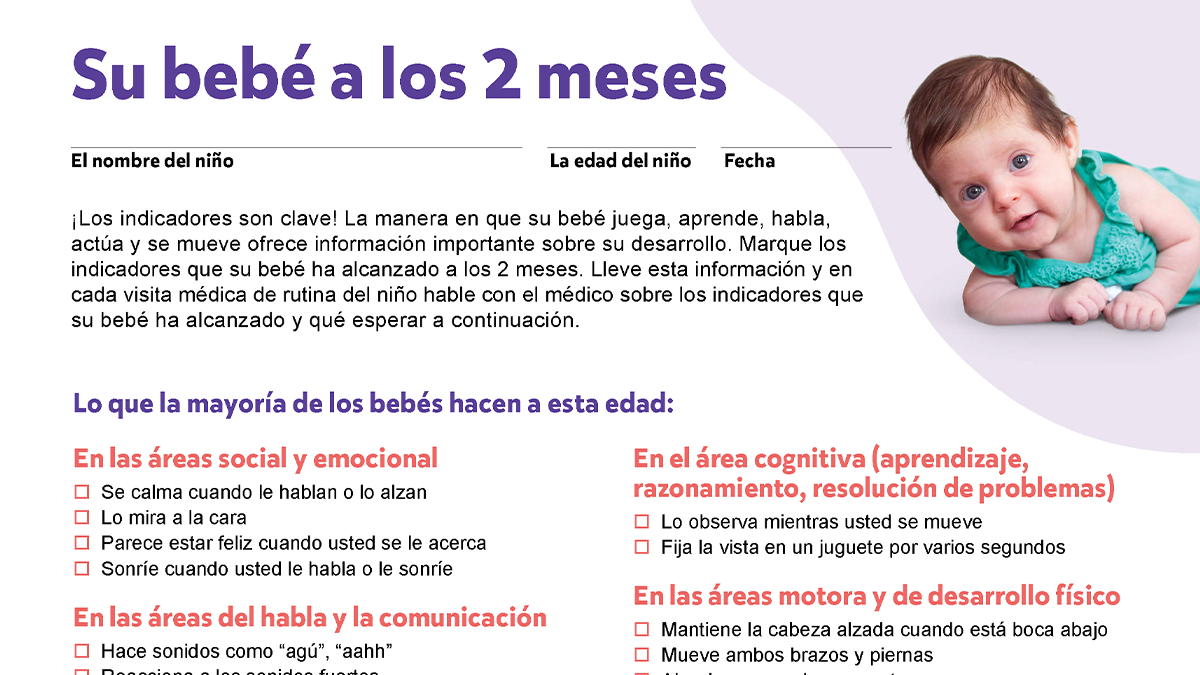 Lista de verificaci&oacute;n de los indicadores del desarrollo "Su beb&eacute; a los 2 meses".