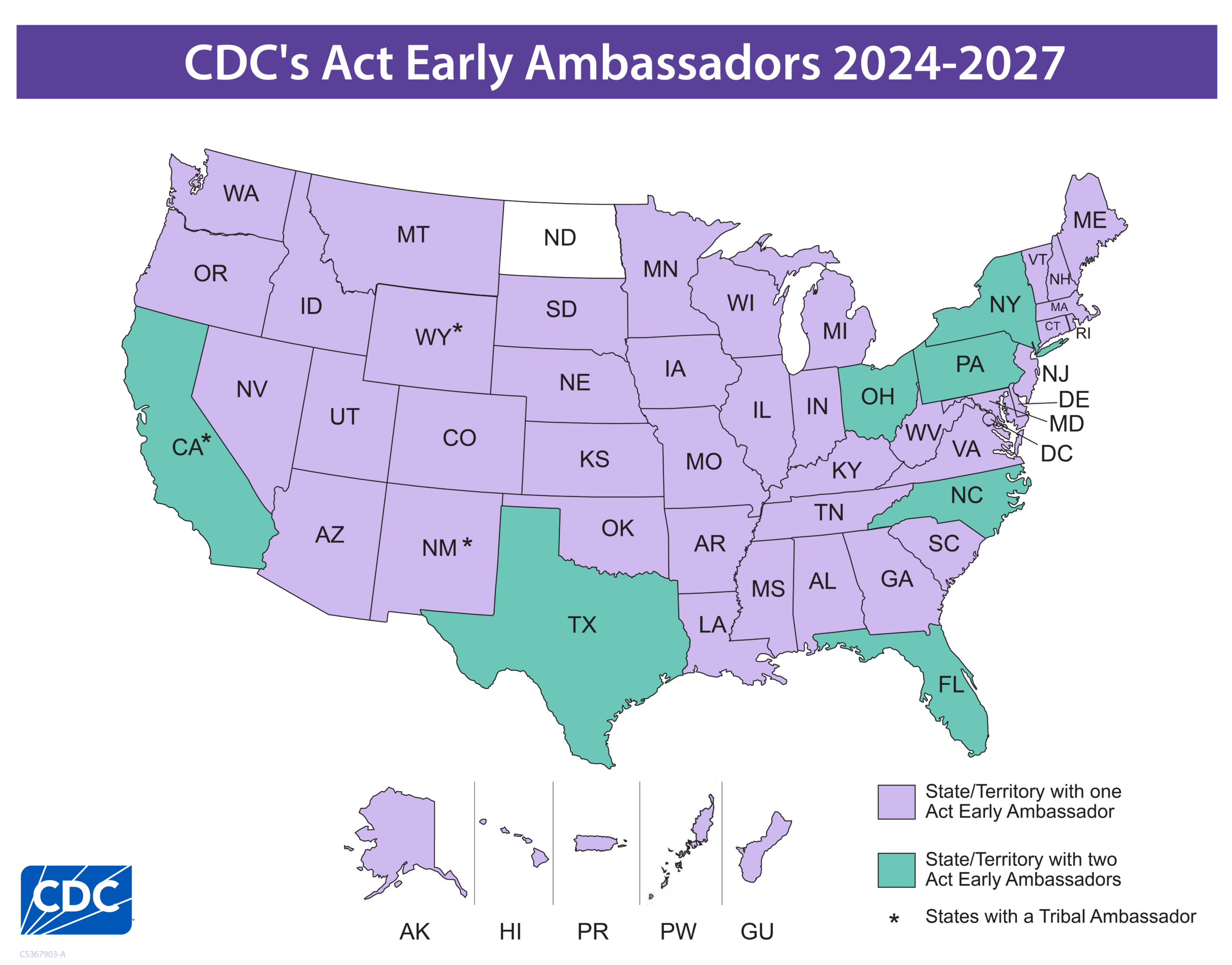 Map of representation of act early ambassadors across the united states