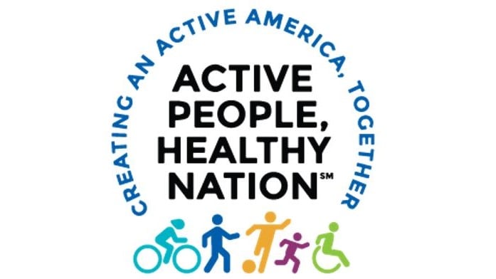 Active People, Healthy Nation design element with text saying "Creating an Active America, Together."