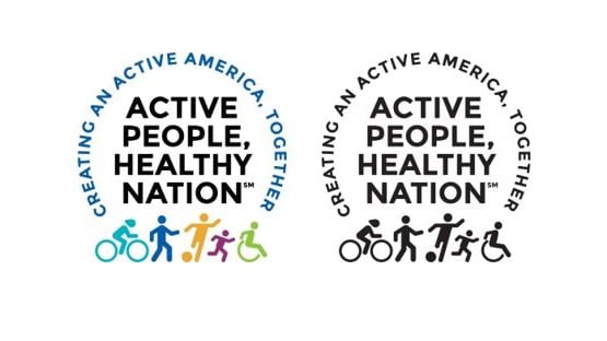 Active People, Healthy Nation design element options in color and black and white.