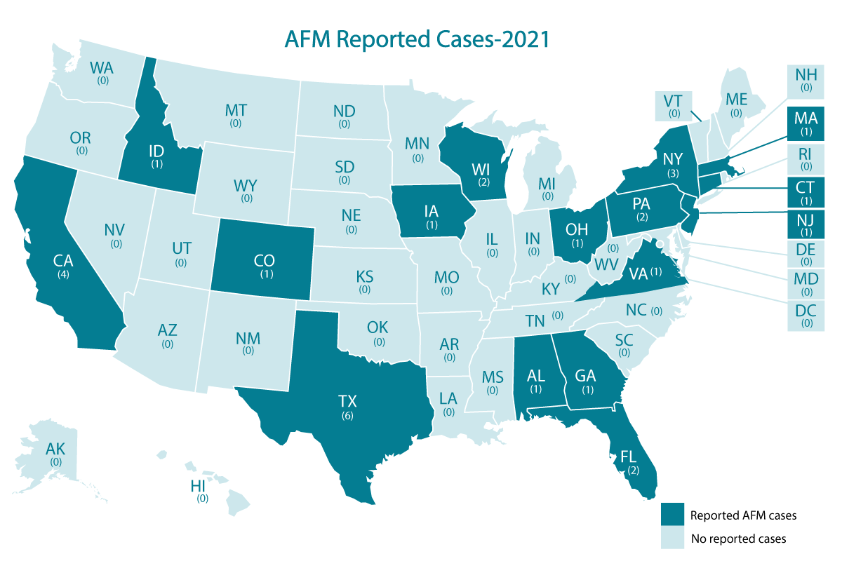 Afm Cases And Outbreaks Cdc Map Showing Afm Cases By State 2022