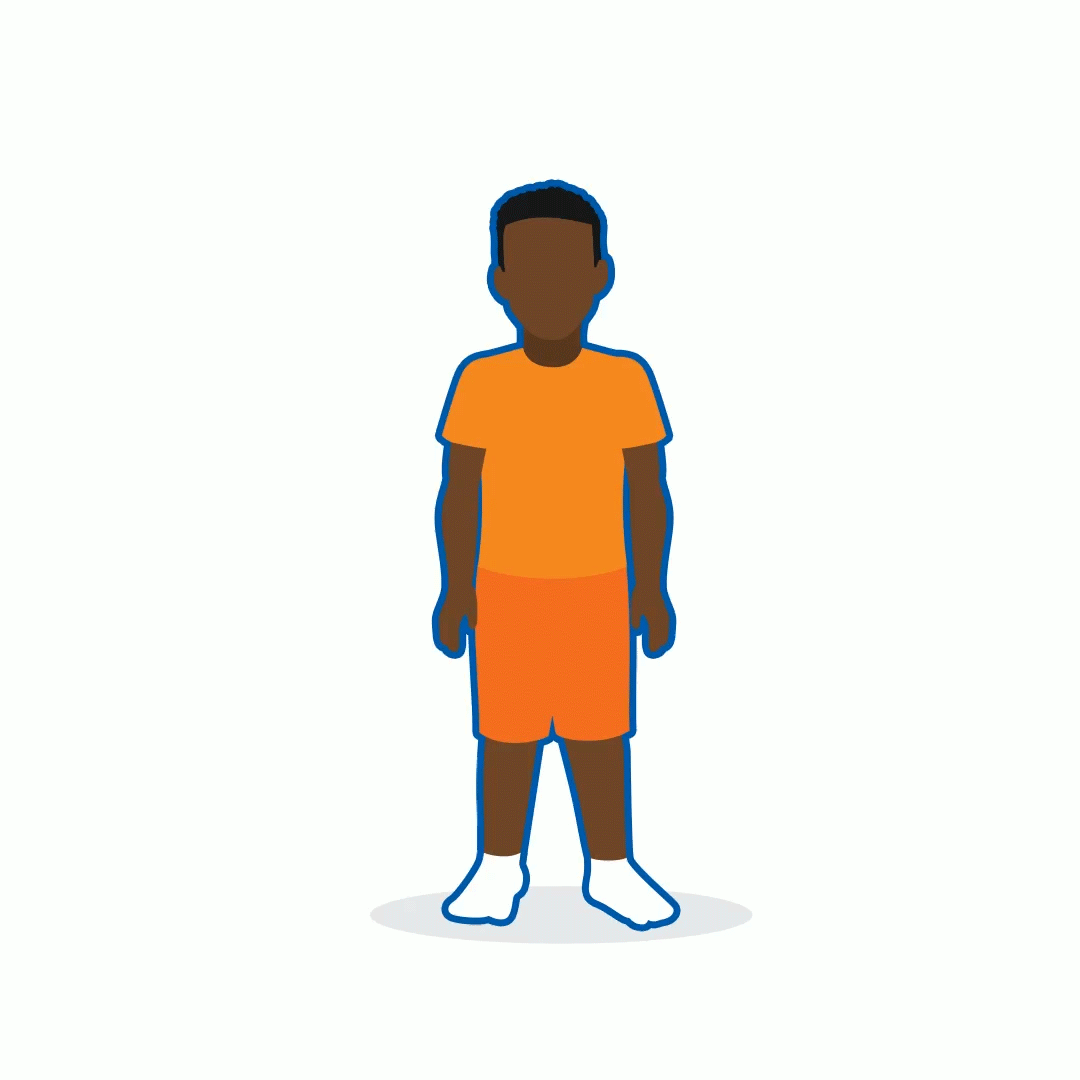 Animation of child raising their right shoulder
