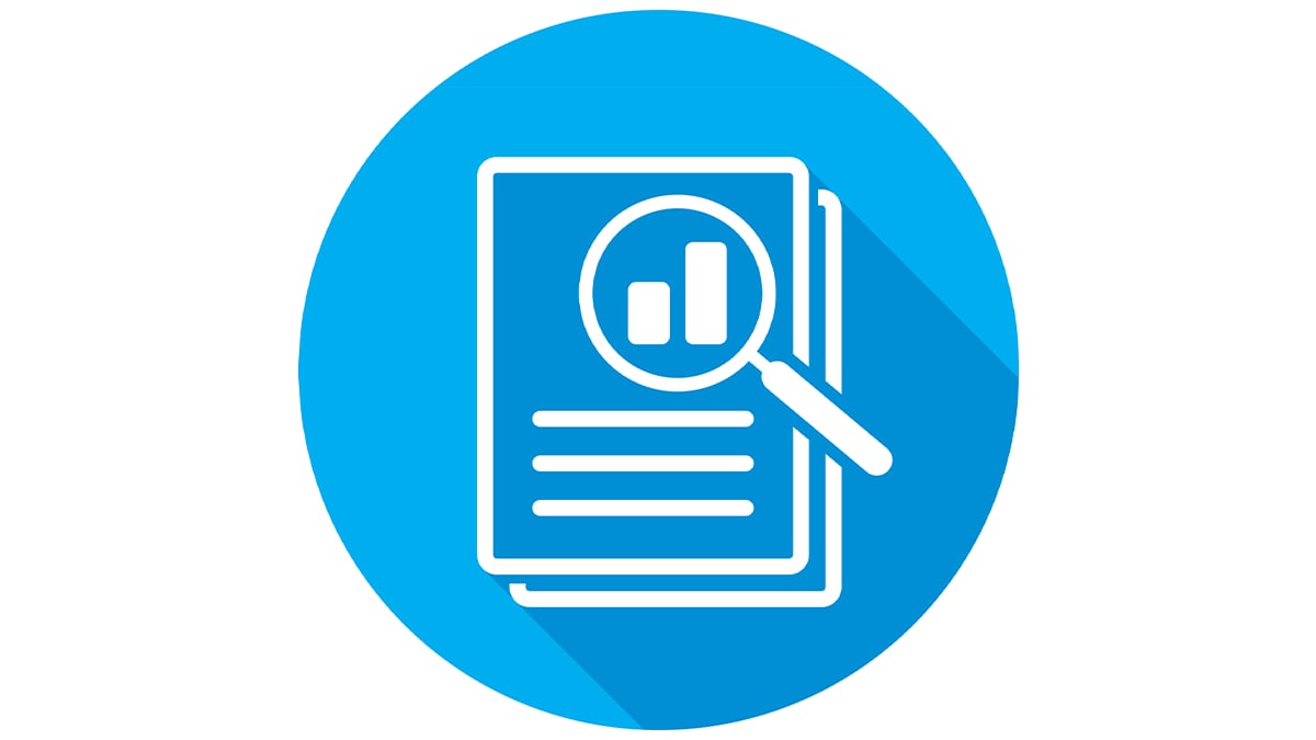 Articles icon with paper and magnifying glass.