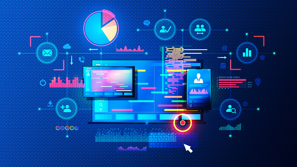 Data and graphics image with icons