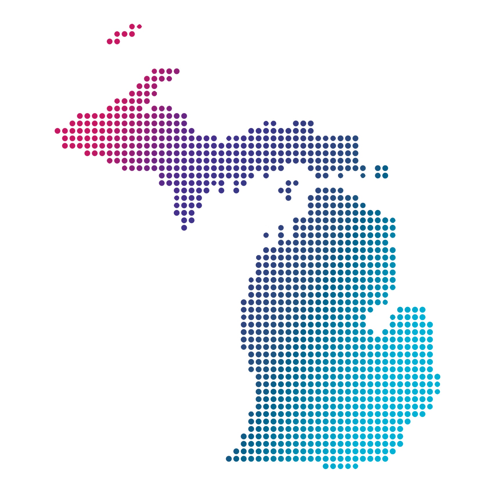 Michigan map of blue dots on white background