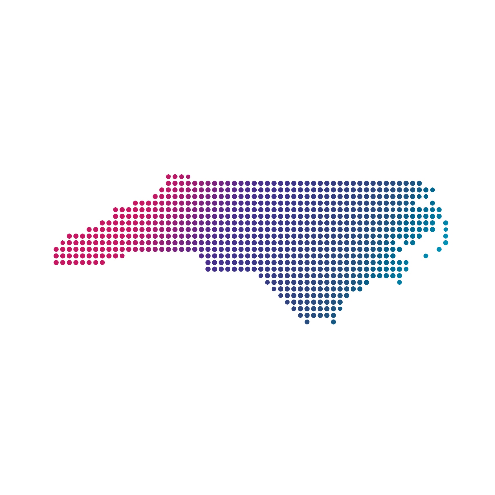 North Carolina map of blue dots on white background