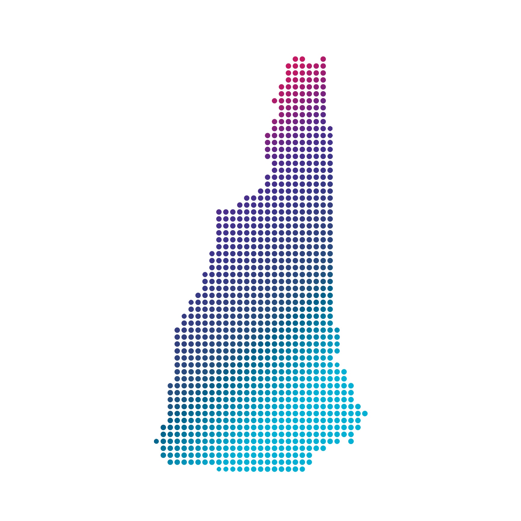 New Hampshire map of blue dots on white background