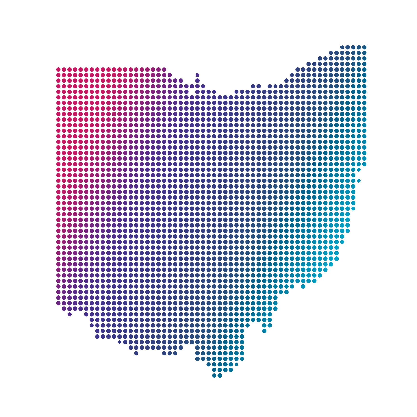 Ohio map of blue dots on white background