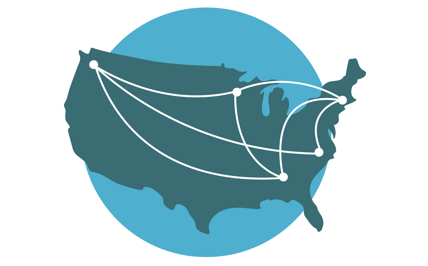 Graphic of the US with connecting lines that indicate the collaboration between Georgia, Massachusetts, Minnesota, Virginia, and Washington State.