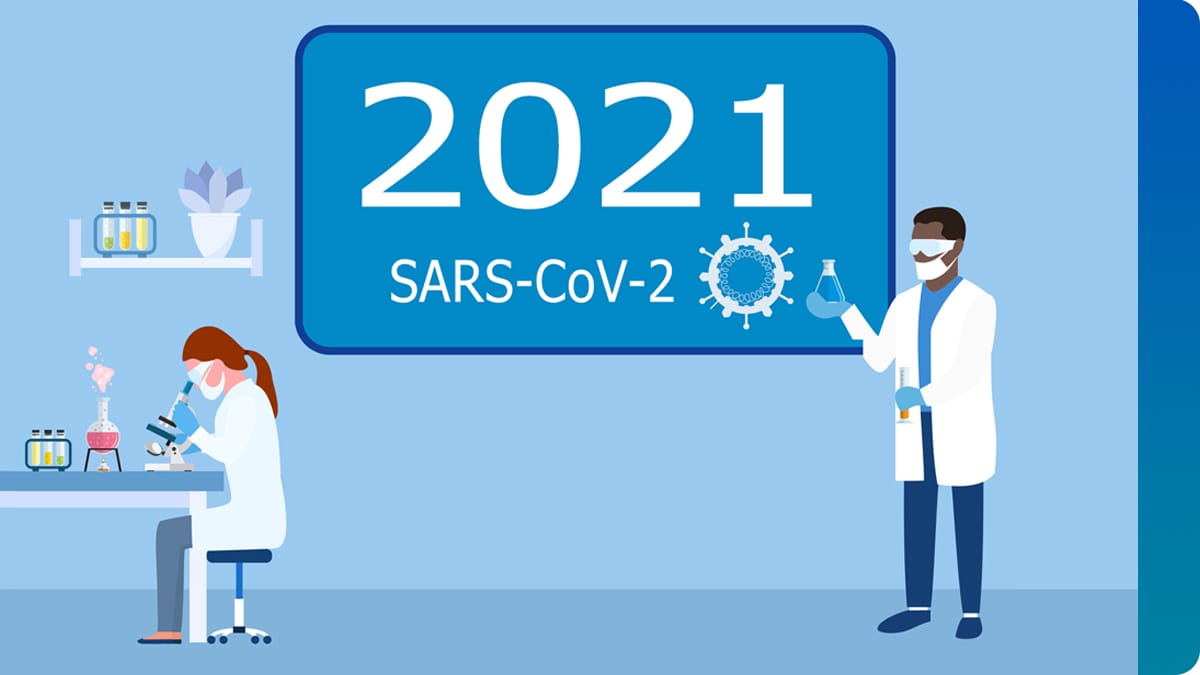 Decorative image with words "2021" and "SARS-CoV-2"