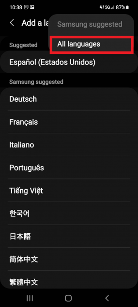 Step 6 - select "all languages"