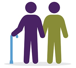 patient with cane and caregiver clip art