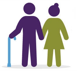 patient with cane and caregiver clip art