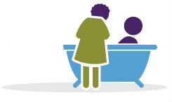 Clip art of a caregiver helping a patient in a tub
