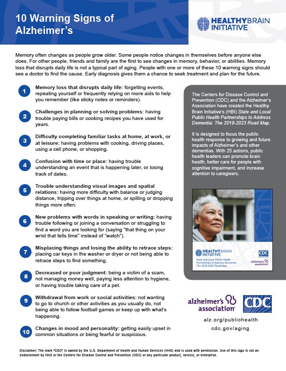 Ten warning signs of Alzheimer's cover