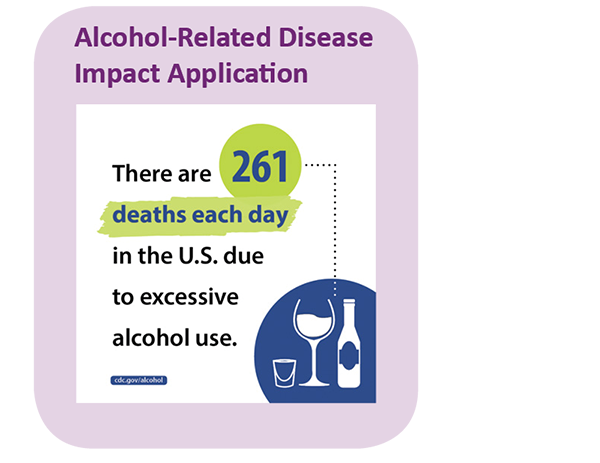 Graphic: Alcohol-Related Disease Impact Application: There are 261 deaths each day in the U.S. due to excessive alcohol use.