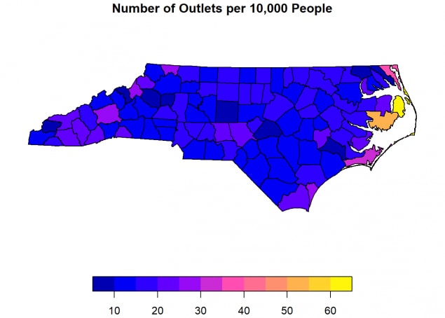 Number of outlets per ten thousand people in NC