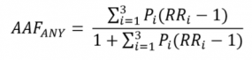 (AAF)_ANY= (∑_(i=1)^3(P_i ((RR)_i-1)))/(1+∑_(i=1)^3(P_i((RR)_i-1)))
