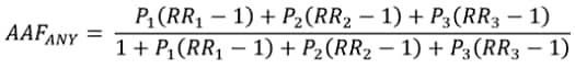 (AAF)_ANY=  (P_1 ((RR)_1-1)+P_2 ((RR)_2-1)+P_3 ((RR)_3-1))/(1+P_1 ((RR)_1-1)+P_2 ((RR)_2-1)+P_3((RR)_3-1))