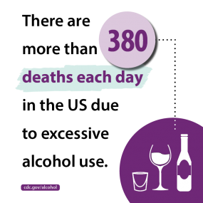 There are more than 380 deaths each day in the US due to excessive alcohol use.