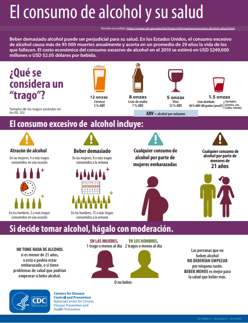 captura de pantalla de la hoja informativa: El consumo de alcohol y su salud