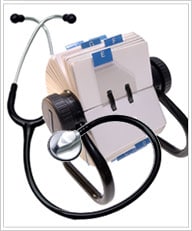 stethoscope and rolodex