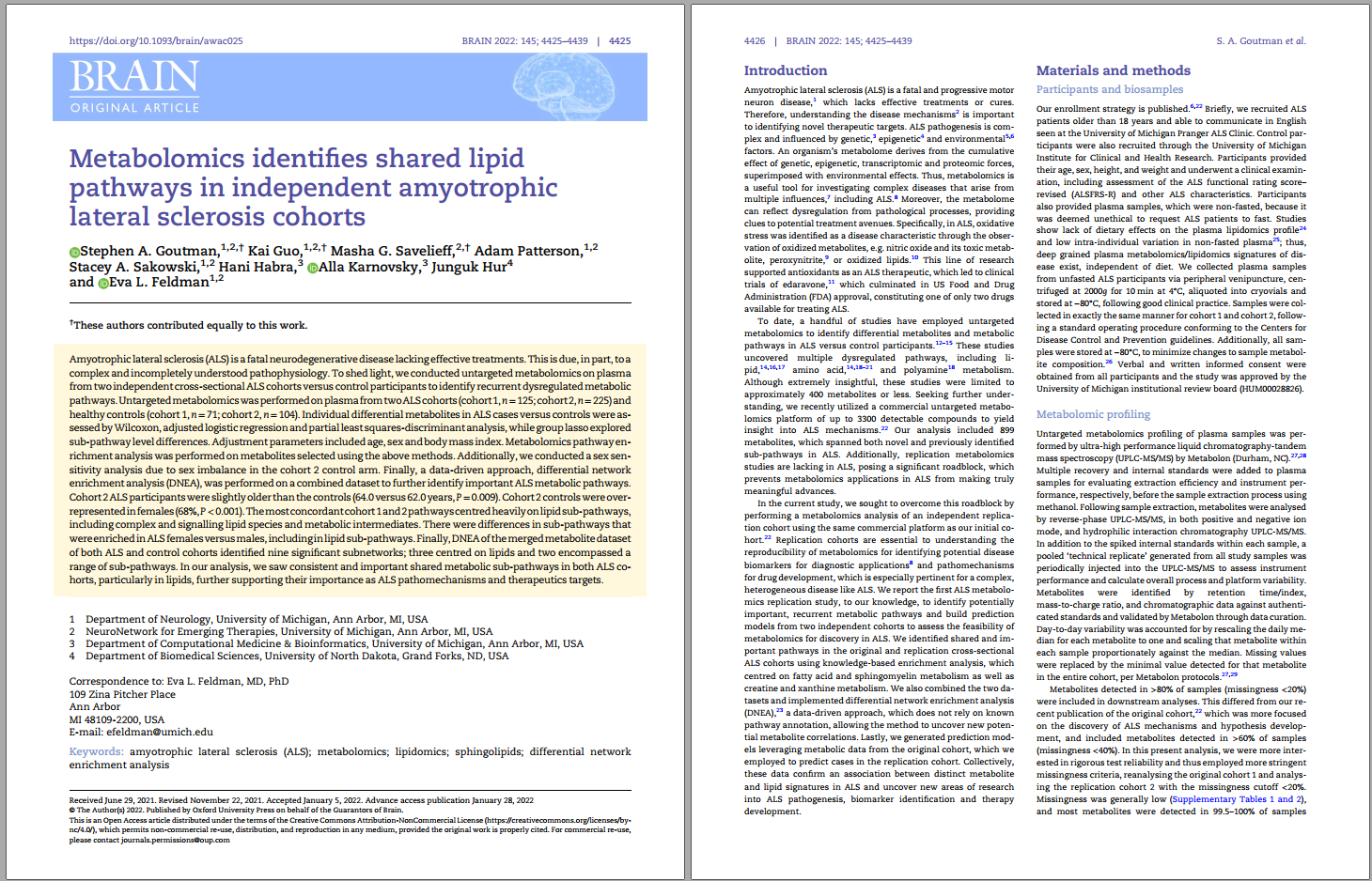 Metabolomics identifies shared lipid pathways in independent ...