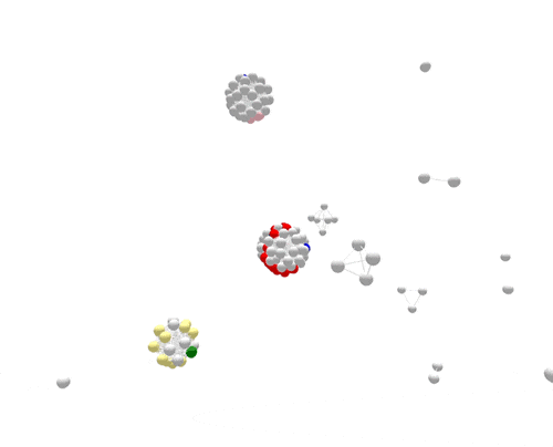 Animated graphic showing different colored circles clustered using PFGE technology. Though they are roughly sorted into groups, different strains are mixed in which will make it harder to determine the correct source of these outbreaks.