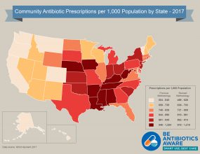 antibiotic prescribing rates for U.S. health provider offices (2017)