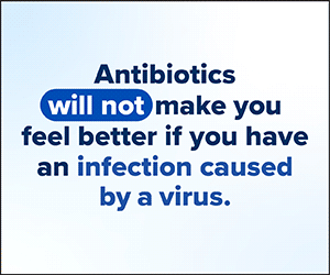 Healthcare setting display explaining that antivirals may help treat infections caused by viruses.