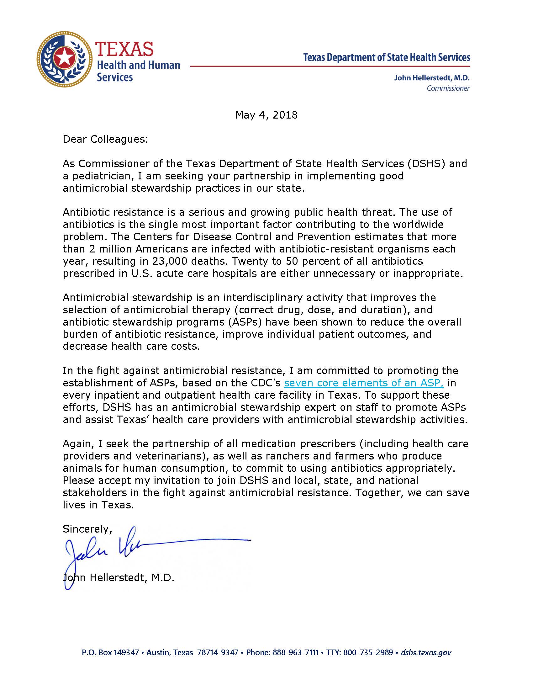 Texas Department of Health Commitment Letter