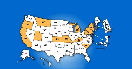 image of a state map showing funded states