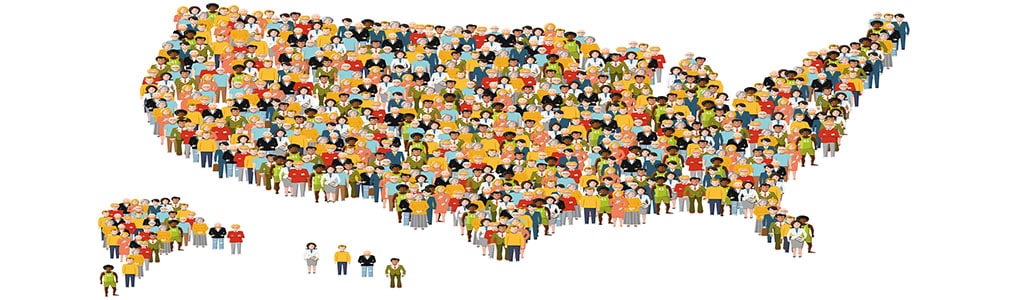Outline of people in the shape of the United States of America