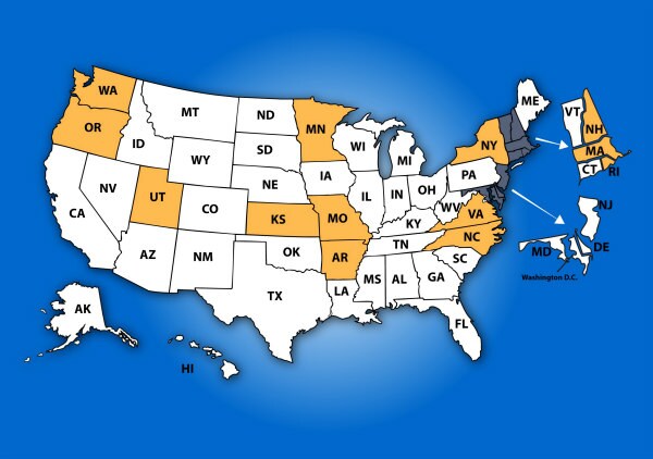 CDC's Arthritis Program funds 13 state programs: Arkansas, Kansas, Massachusetts, Minnesota, Missouri, New Hampshire, New York, North Carolina, Oregon, Rhode Island, Utah, Virginia, and Washington.