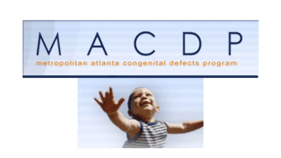 Logo for Metropolitan Atlanta Congenital Defects Program, has name and image of young boy smiling