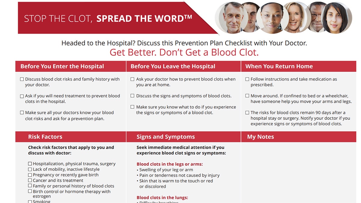 Blood Clot Prevention Plan Checklist