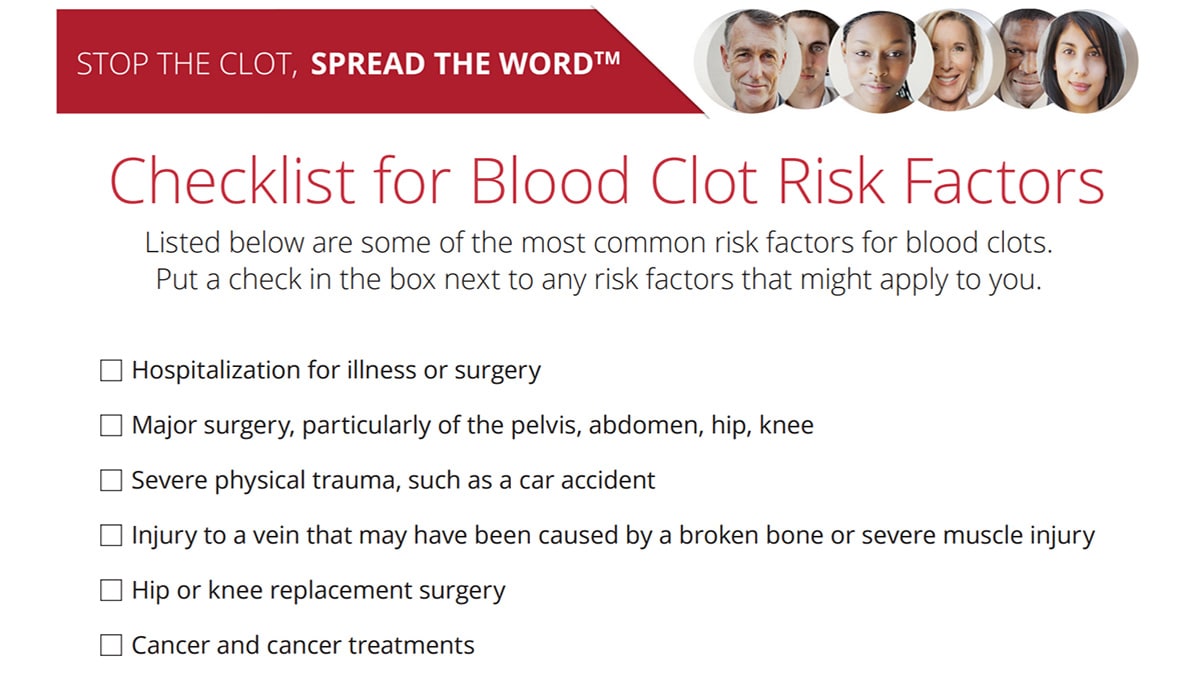 Checklist for blood clot risk factors