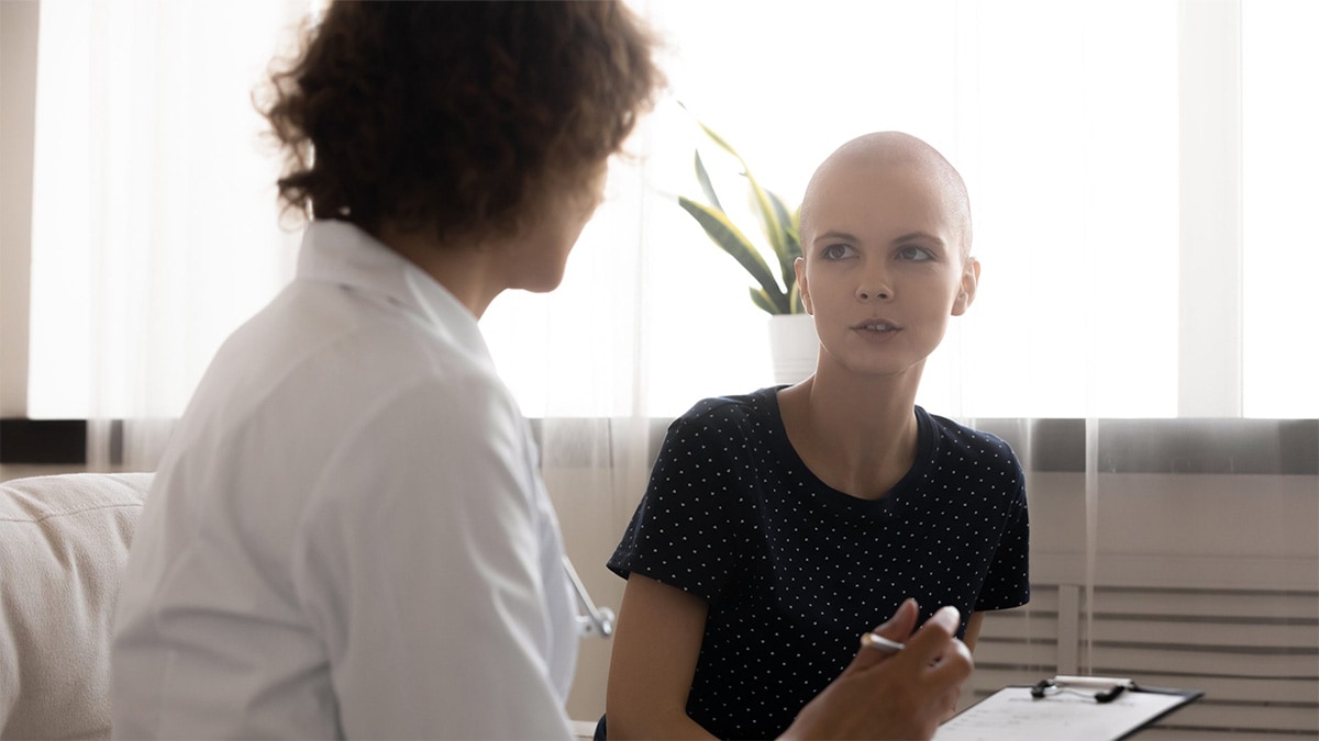 Cancer patient talking to healthcare provider
