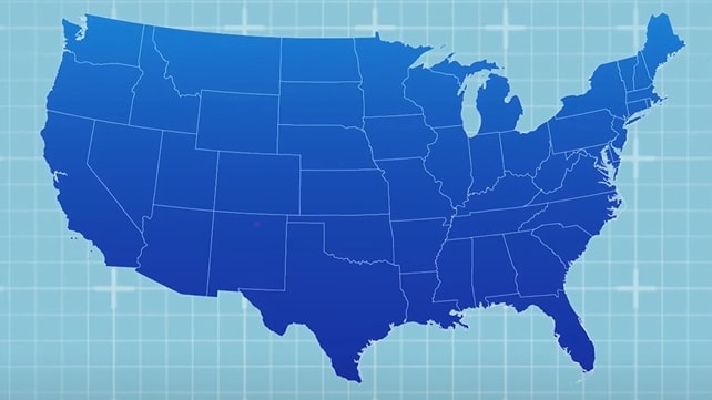 Dark blue map of the United States on a lighter blue background