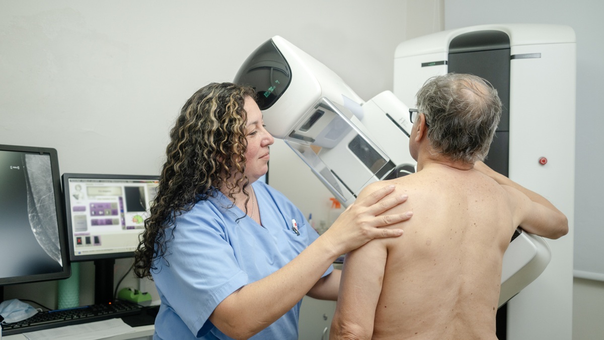 A man getting a mammogram