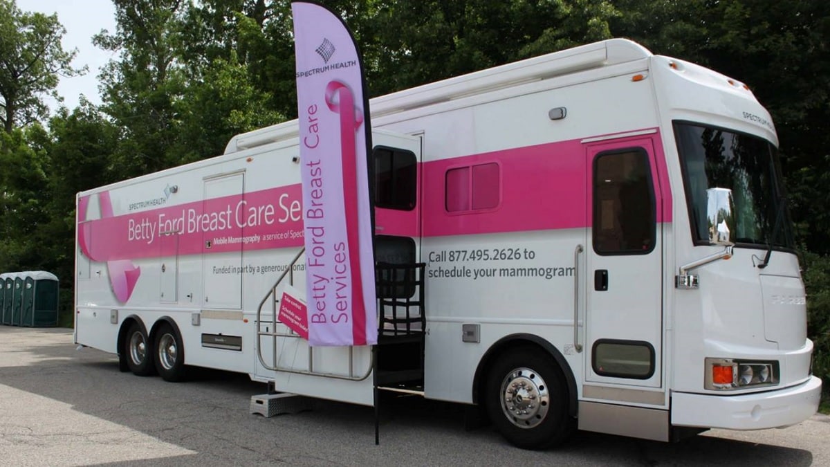 Photo of the bus used to provide mammograms in Michigan