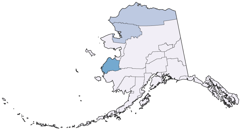 Map of Alaska with counties categorized by breastfeeding initiation rate quintiles.