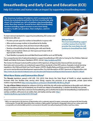 Cover: Breastfeeding and Early Care and Education (ECE) Fact sheet