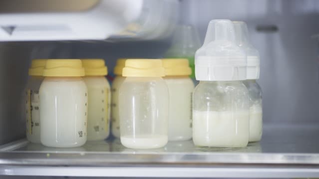 A picture of milk stored in refrigerator.