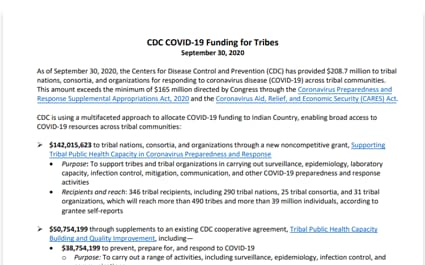 CDC COVID-19 Funding for Tribes Fact Sheet